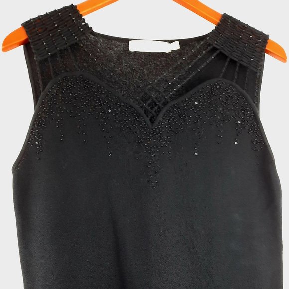 Large Elegant Beta's Black Sleeveless Beaded Party evening Top - Picture 2 of 7